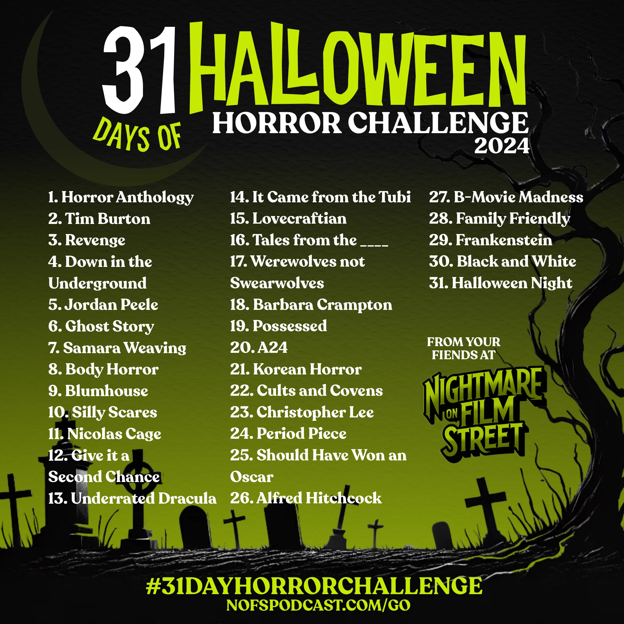 Join the Ultimate Halloween Movie Marathon with the #31DayHorrorChallenge from Nightmare on Film Street 2024